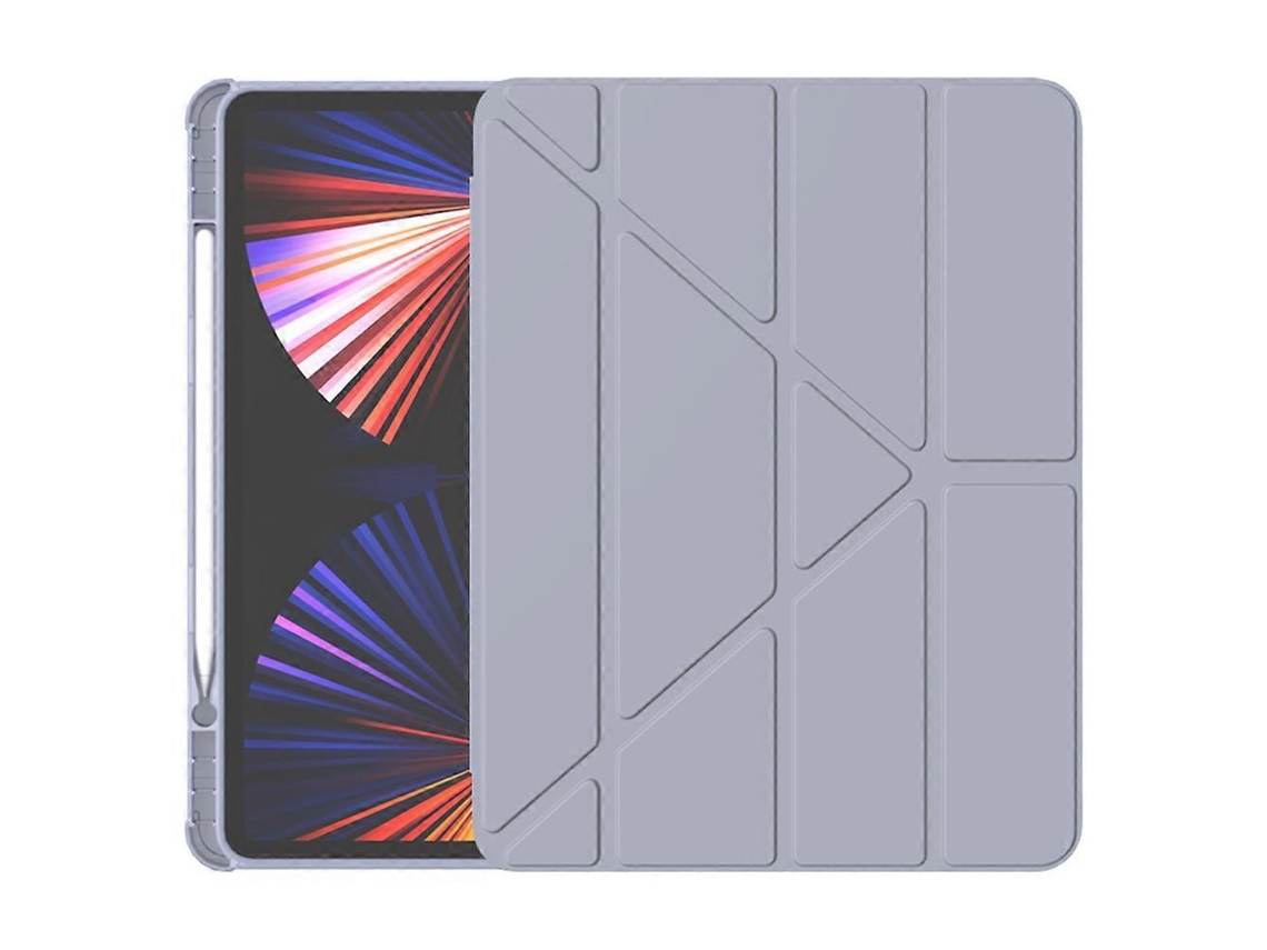 Capa Hengrongshen Origami para iPad Pro 11 (2021, 2020, 2018) com suporte de couro sintético e compartimento para caneta, cinza lavanda (2022)