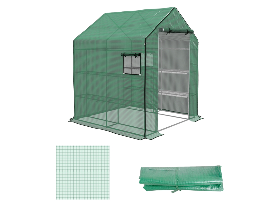 Cobertura Pe Para Estufa De Jardim Com Porta De Fecho E Janelas, 140x143x190cm, Verde