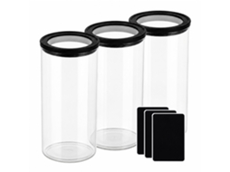 Frascos De Vidro Relaxdays, Conjunto De 3, 1200 Ml, Tampa Hermética, Etiquetas, Cozinha, Transparente/preto