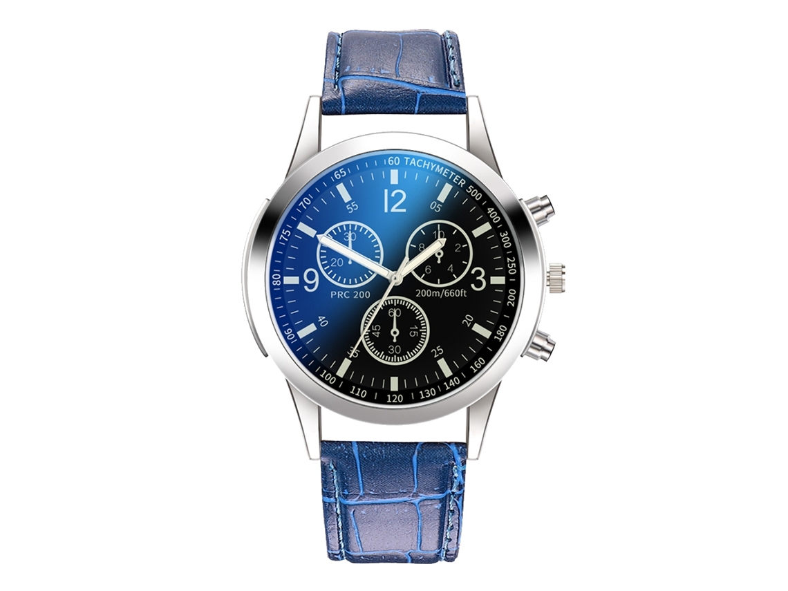 Relógio de pulso masculino de quartzo com pulseira de PU, mostrador redondo, estilo fashion (preto + azul)