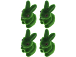 Conjunto 4 Estatuetas Coelhos Páscoa Espuma Verde Aveludada Esculturas Decorativas 11x6x3 Decoração Jardim GOKOCO