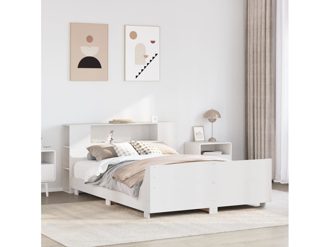Vidaxl Cama Sem Colchão 140x200 Cm Madeira De Pinho Maciça Branco