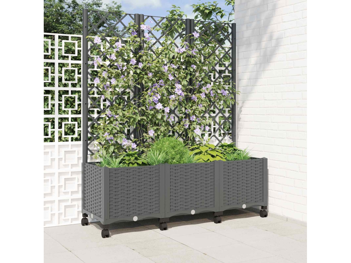 Vidaxl Vaso De Jardim Com Treliça E Rodas Cinzento-claro Pp