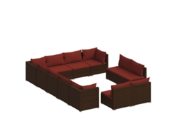 Conjunto Lounge Jardim 12 Pcs com Almofadões Vime Pe Castanho MAISON EXCLUSIVE