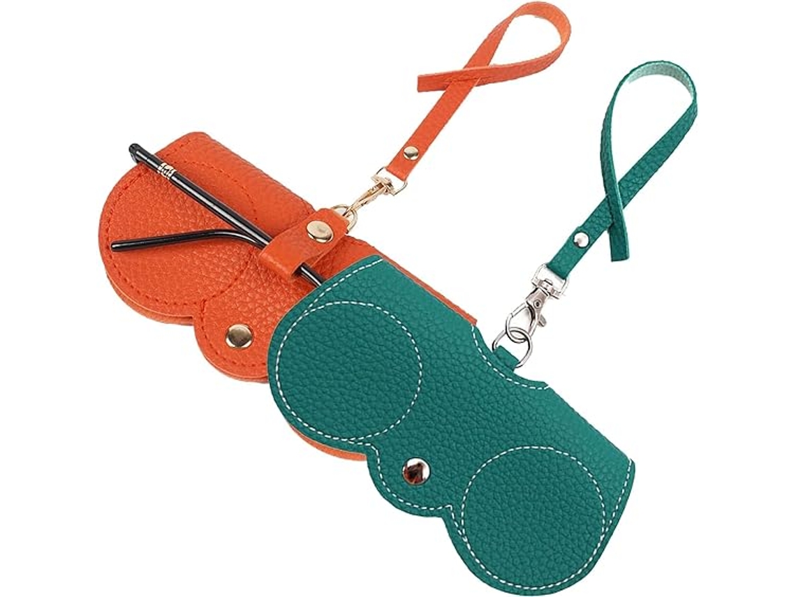 Bolsa para Óculos de Sol Fina e Portátil em Pele Cores: Laranja Verde 2 Unid. TRANTECH