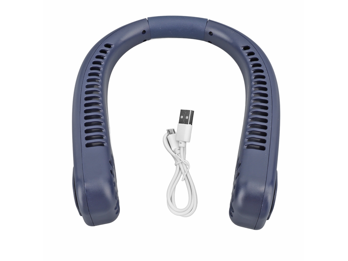 Portable Bladeless Neck Fan 1200mah Usb Rechargeable Folding Blue