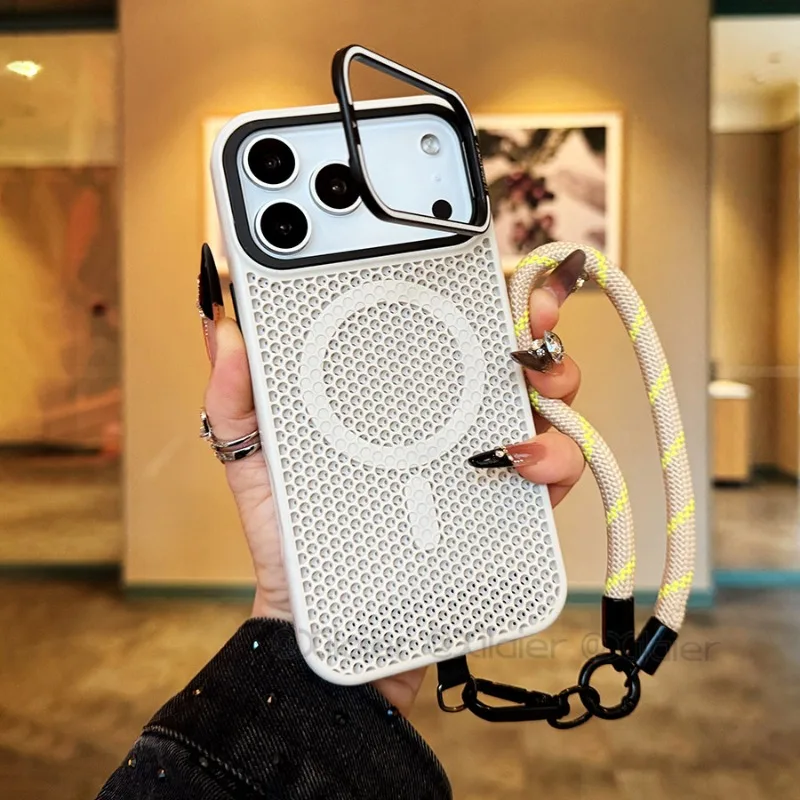Capa Magnética Para Iphone 17 Air (branca) Com Suporte E Alça De Pulso Para Proteção Contra Impactos.