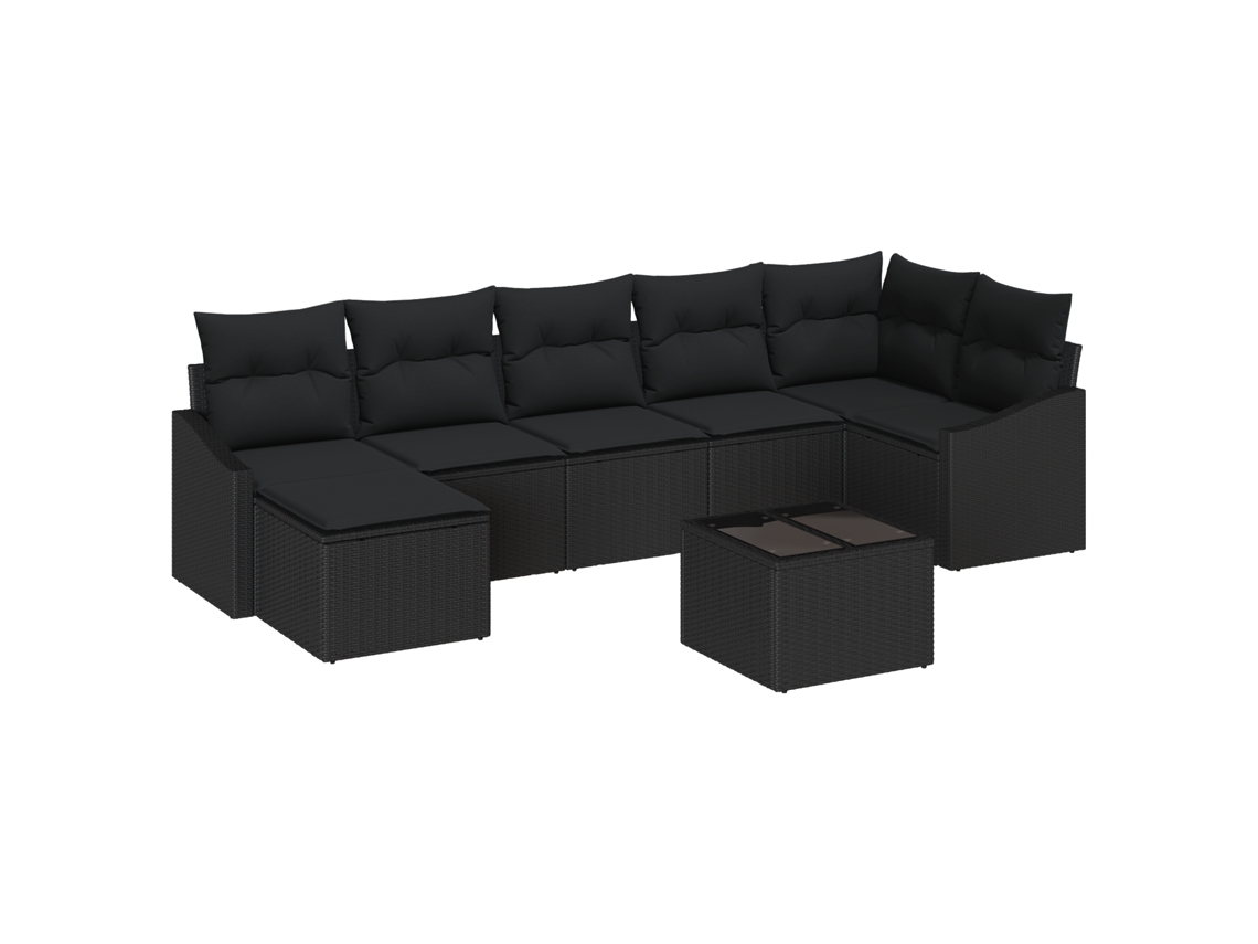 Conjunto 8 Conjunto De Sofá De Jardim Vidaxl Preto Vime Pe (288,5 X 123,5 X 85 Cm)