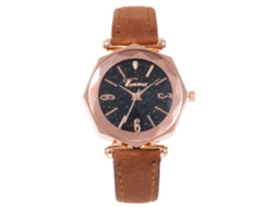 Relógio de Pulso Feminino de Quartzo Fashion com Pulseira de Pu Marrom Elegante