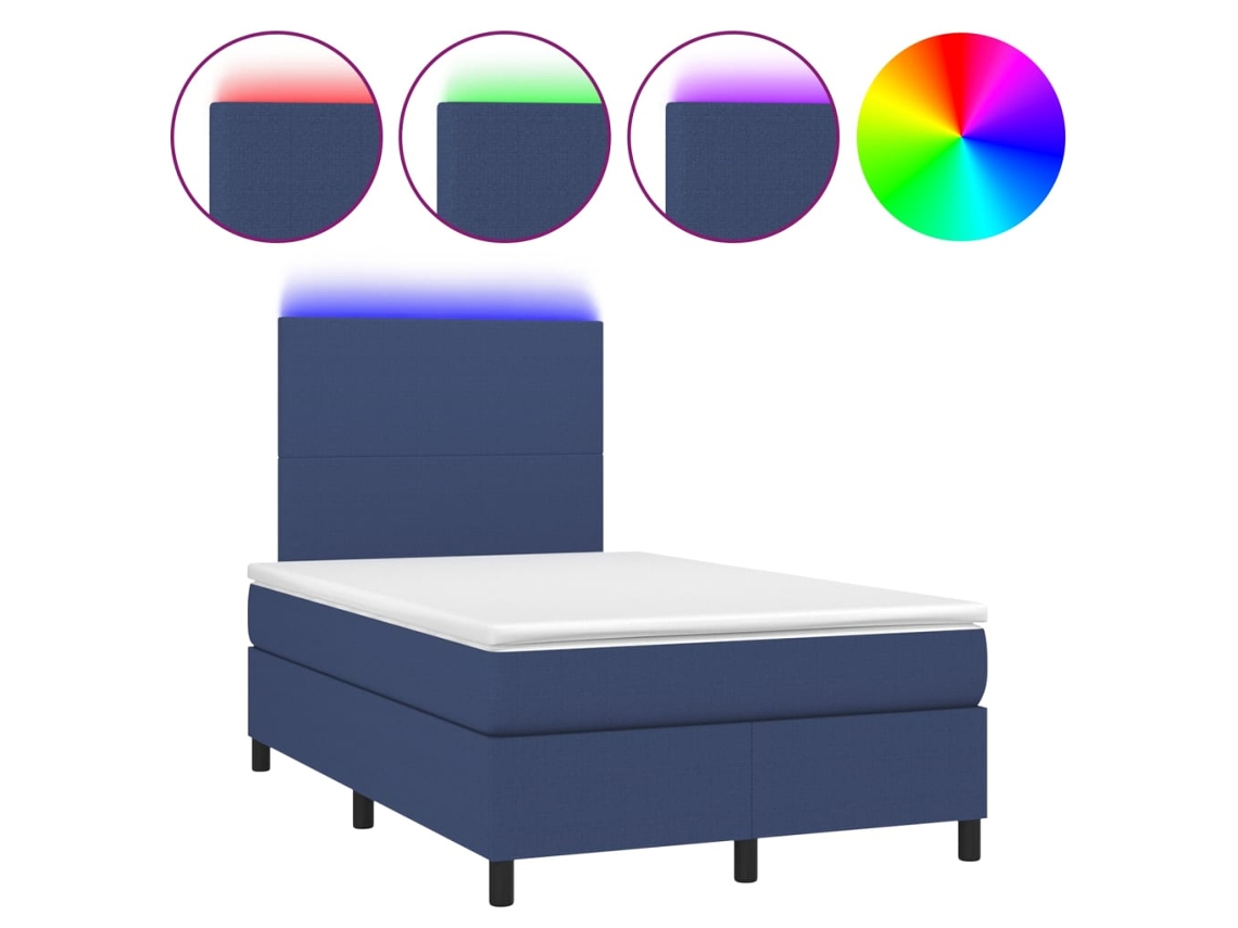 Cama Box Spring com Colchão e Led Tecido Azul MAISON EXCLUSIVE (120x200 cm)