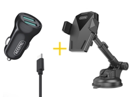 Pack Auto Suporte ACCETEL SP129 + Cabo Type C + Carregador para Oppo A98 ACCETEL CC266 2X USB 2.4A Preto 