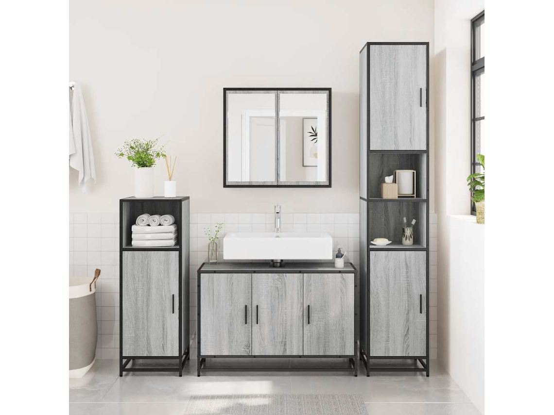 Vidaxl Armário P/ Lavatório Wc 90x33x60 Cm Deriv.madeira Cinza Sonoma