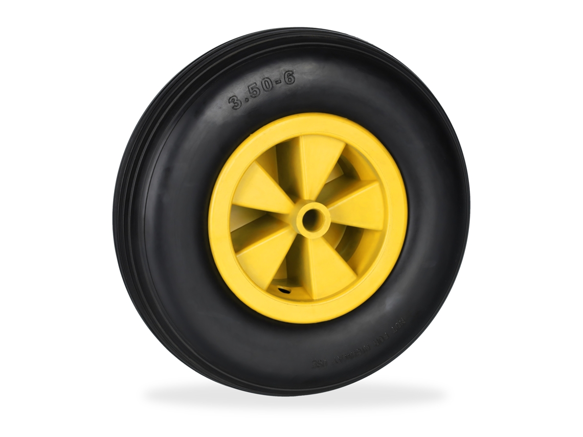 Relaxdays Roda De Carrinho 3.50-6, Borracha Maciça, Jante Plástica, Roda Sobressalente, 100 Kg, Preto/amarelo