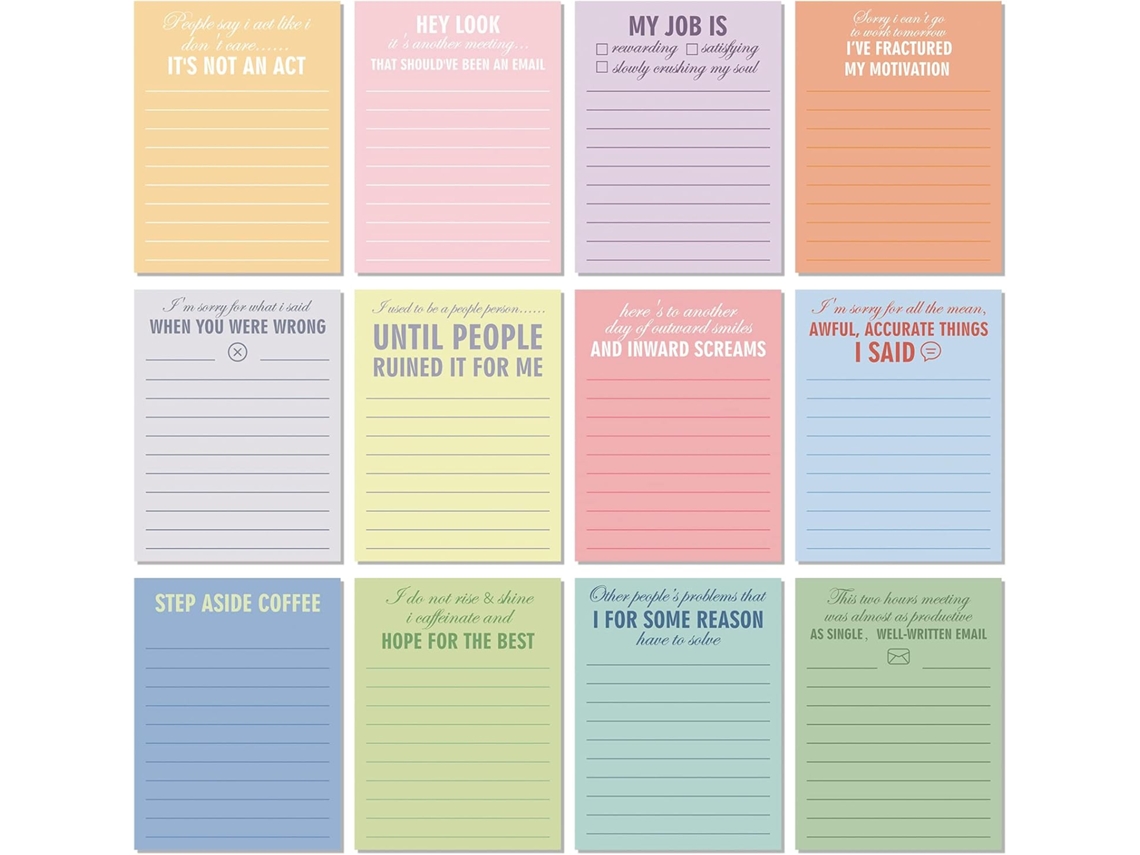 Blocos De Notas Engraçados Com Frases Papelaria Adesiva Variada, 12 Designs Brilvibera