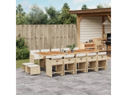 15 Pcs Conjunto De Jantar P/ Jardim Com Almofadões Vime Pe Bege Dkd Home Decor