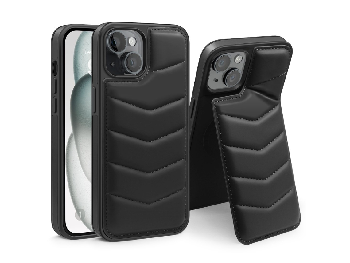 Suporte Casa Bloqueio Rfid Para Iphone 15 Plus Pele Sintética Com Porta-cartões Preto