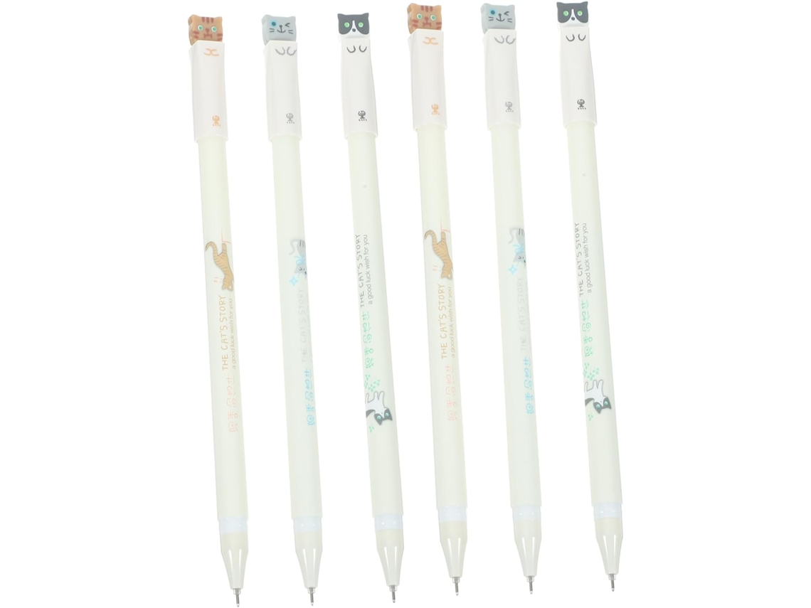 Nuobesty Kit Com 6 Canetas De Escrita Em Gel Pretas Desenho Gato,