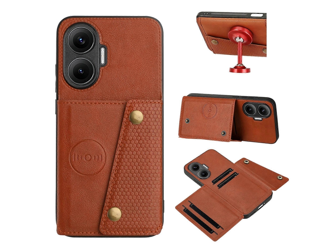 Capa Tkdaddy Para Xiaomi Redmi Turbo 4 Pro 5g / Poco F7 5g Com Compartimentos Para Cartões, Suporte De Couro Capa De Tpu Marrom