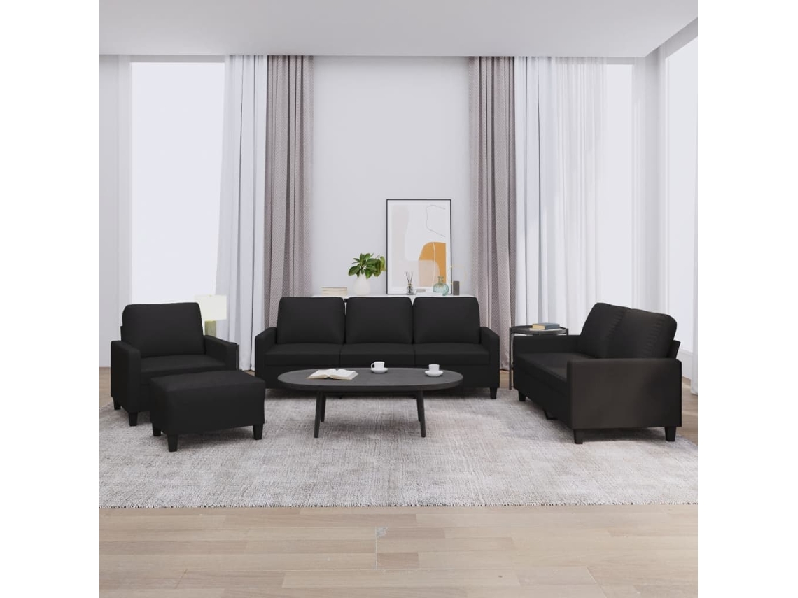 Vidaxl 4 Pcs Conjunto De Sofás Com Almofadões Couro Artificial Preto