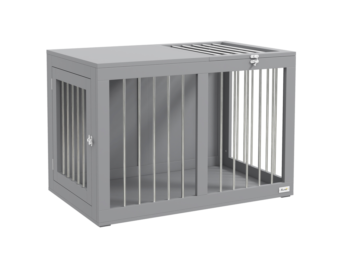 Gaiola para Cães Caixa de Transporte para Cães, 2 Portas, Trancável, Grade de Aço, 80 Cm X 50 Cm X 56,5 Cm, Cinza Ge