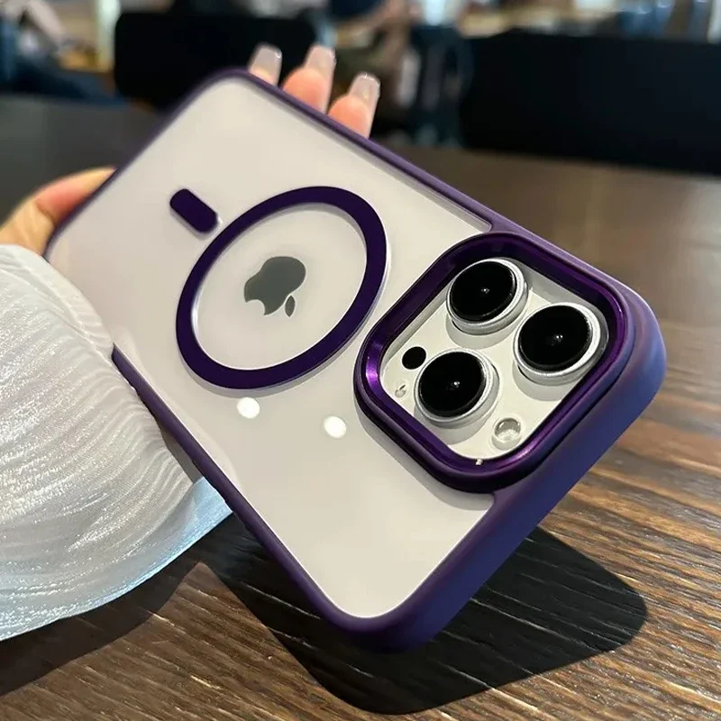 Capa Protetora Transparente Magnética (iphone 11 Pro, Roxo Escuro) Para Carregamento Sem Fio Magsafe, Com Borda Resistente A Impactos.