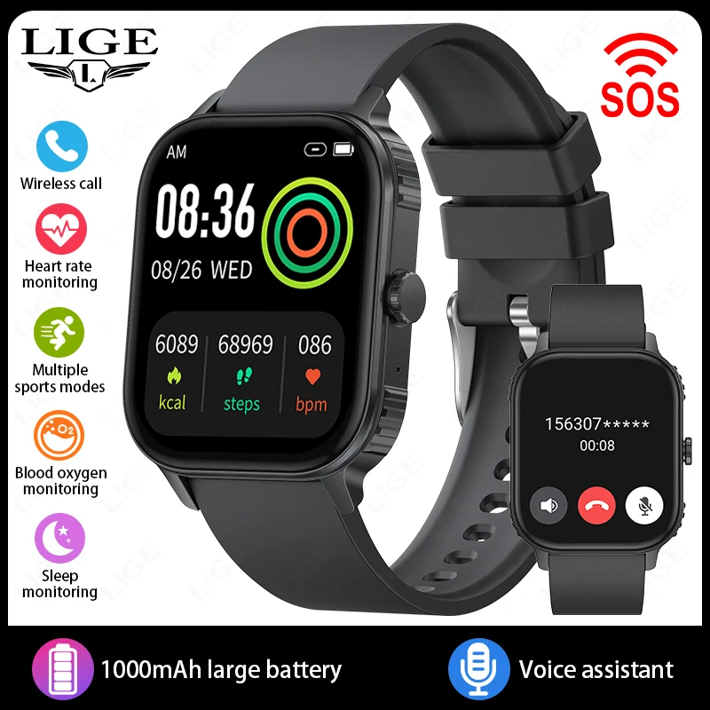 Smartwatch Bluetooth De 2,04 Polegadas (silicone Preto) Com Funções De Oxigenação Sanguínea, Frequência Cardíaca E Chamadas Bluetooth.