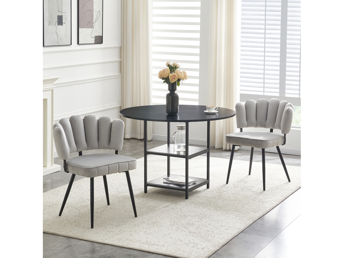 Conjunto Mesa Redonda 107cm 2 Níveis 2 Cadeiras Cinza Claro Flor Tecido