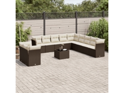 Vidaxl 12 Pcs Conjunto De Sofás Jardim Com Almofadões Vime Pe Castanho
