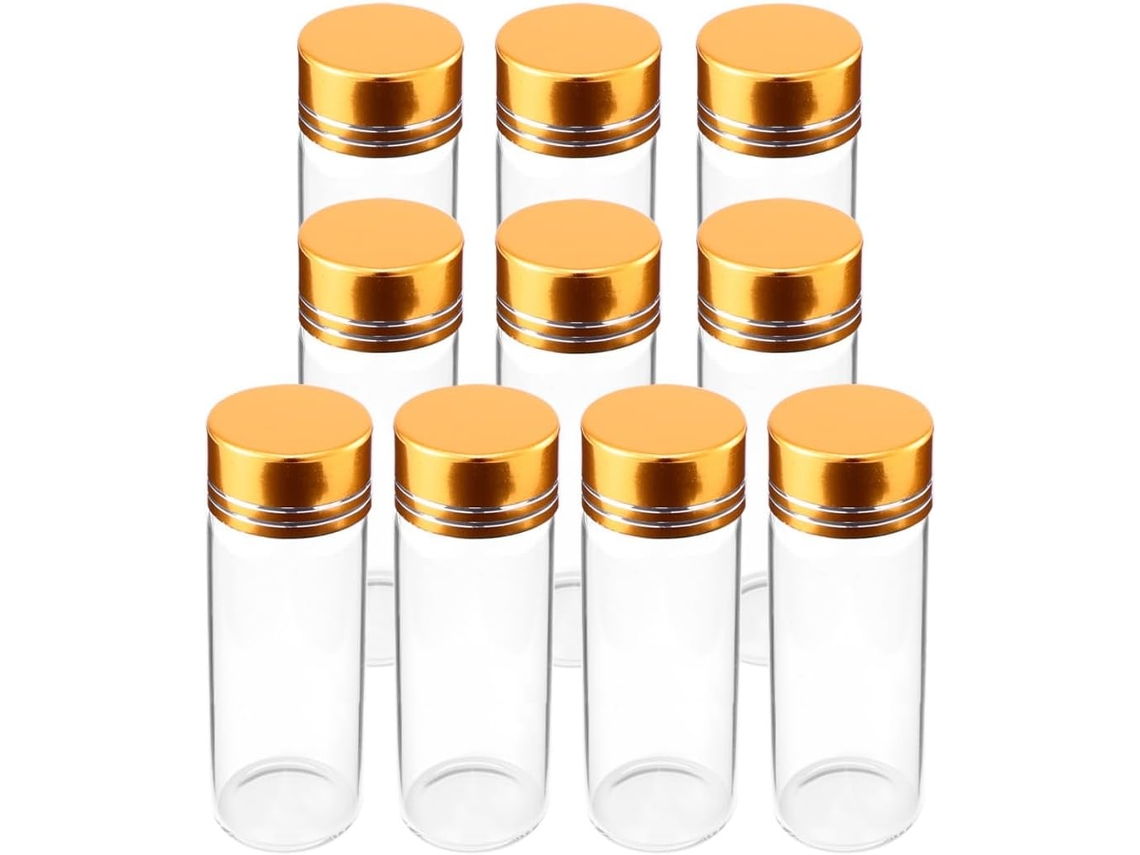 Conjunto De 10 Garrafas De Vidro Com Tampas Douradas, Compactas E Fáceis