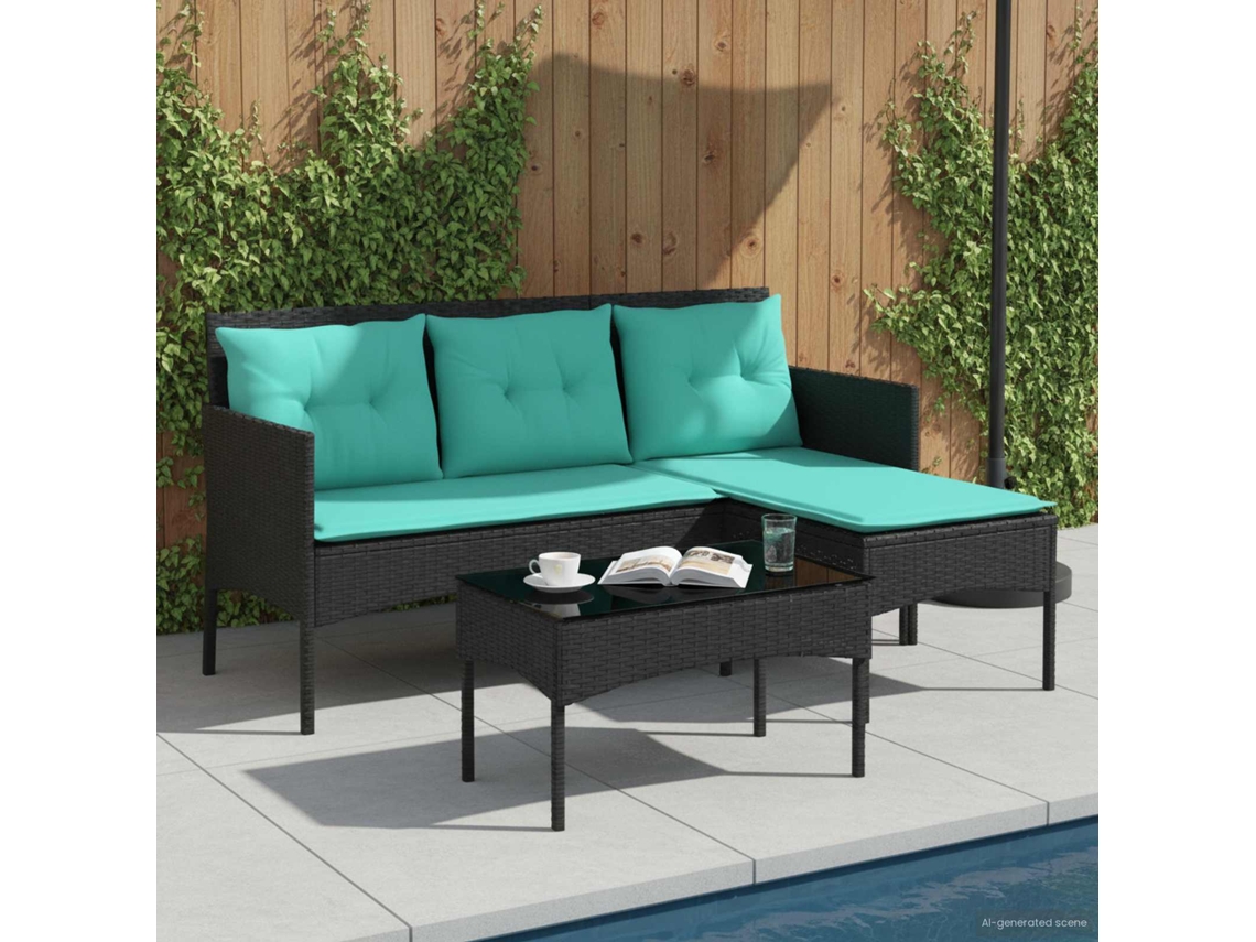 Vidaxl Conjunto De Sofá De Jardim Com Almofada 2 Pcs Vime Pe