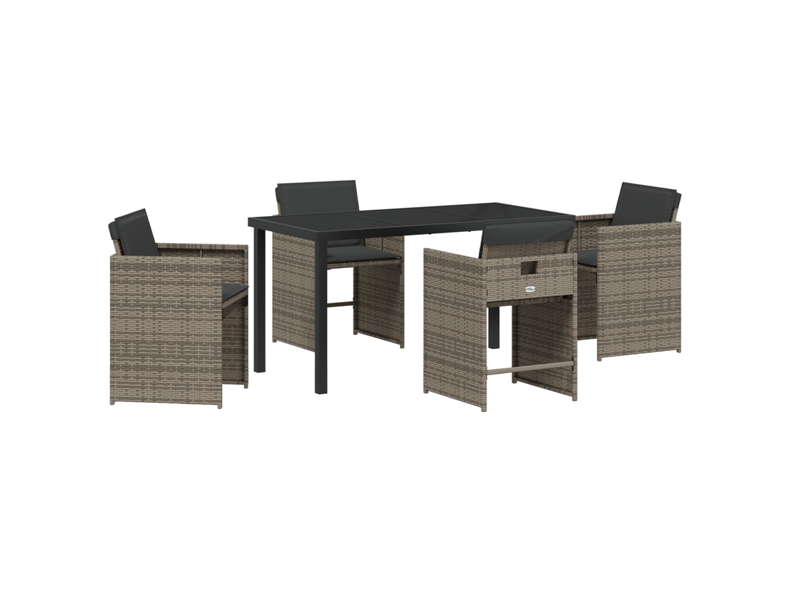Conjunto 5 Conjunto De Jantar Para Jardim Vidaxl Cinzento Vime Pe (140 X 70 X 73 Cm)