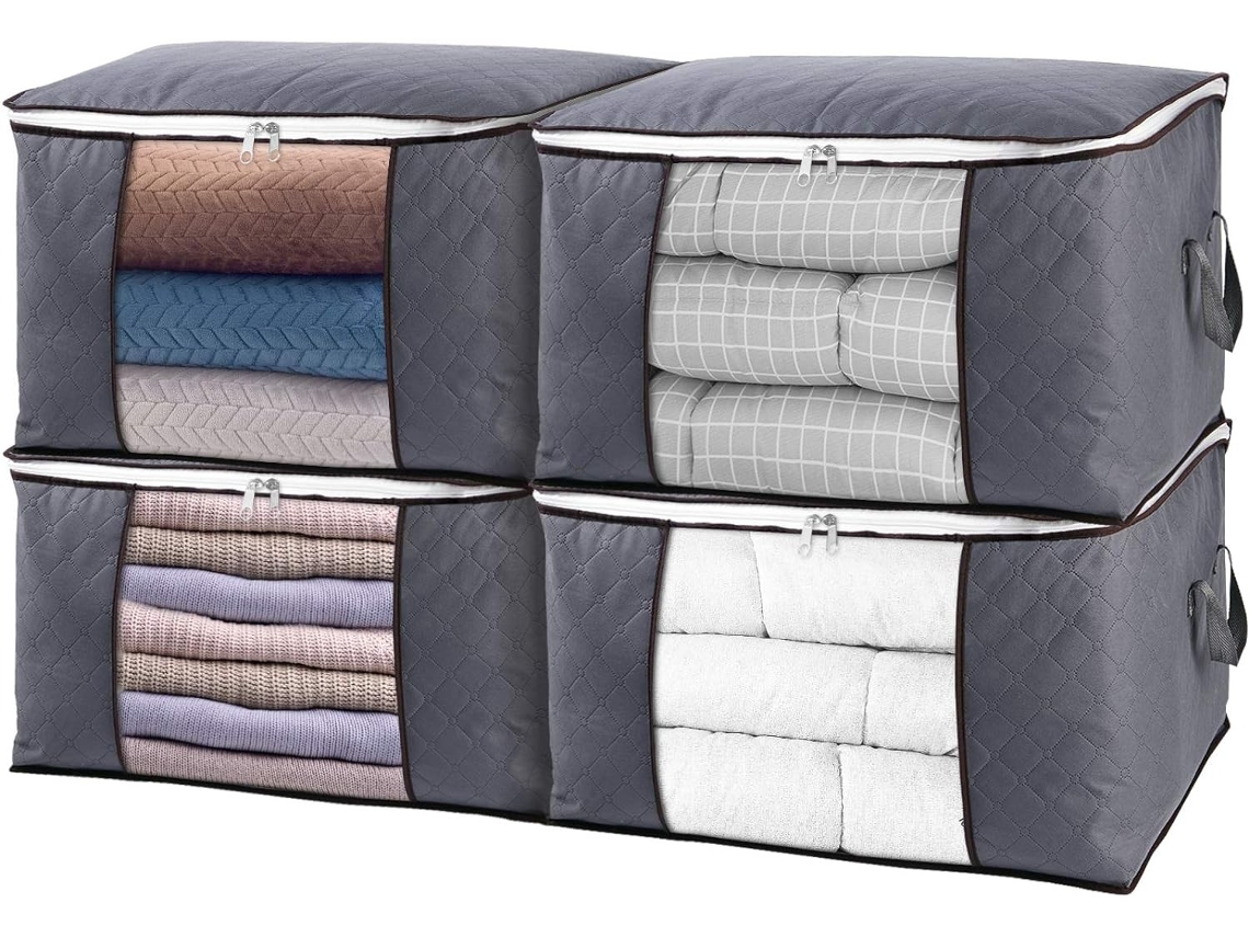 Saco Organizador Grande Para Roupas, Pacote Com 4 Organizadores De Armário Para Edredons, Cobertores E Roupas De Cama, Dobráveis