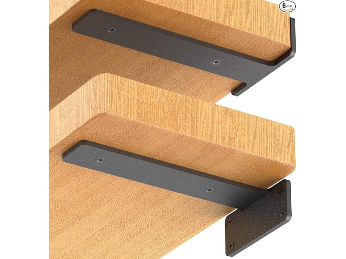 Suporte Invisível Para Prateleira Flutuante, 6 Peças, Metal, Reforçado, Em L, 15 Cm, Preto