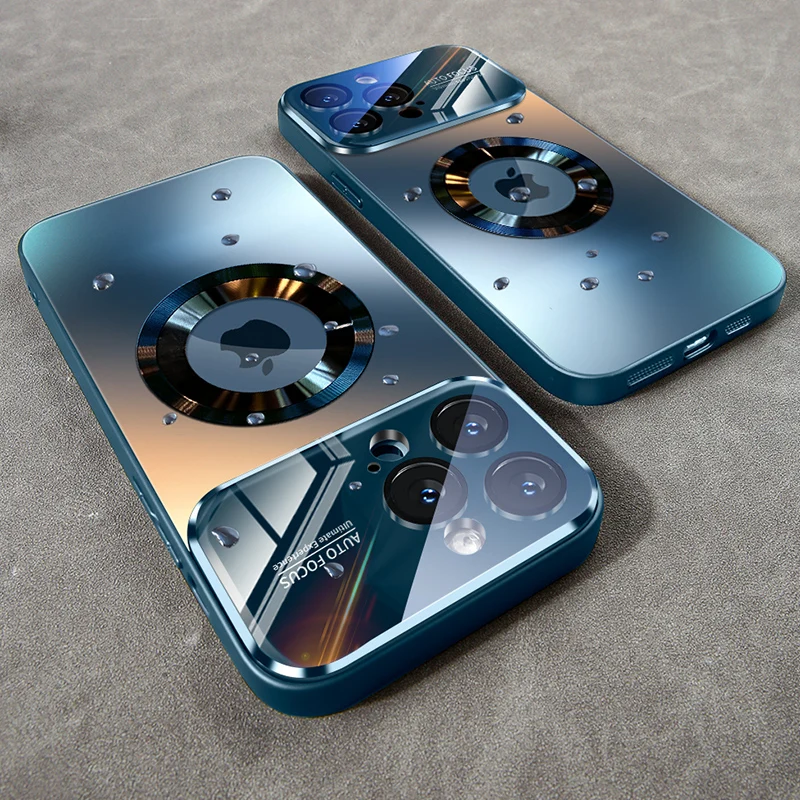 Capa Protetora Magnética Para Carregamento Sem Fio (azuis, Para Iphone 16 Pro) Com Câmera De Vidro.