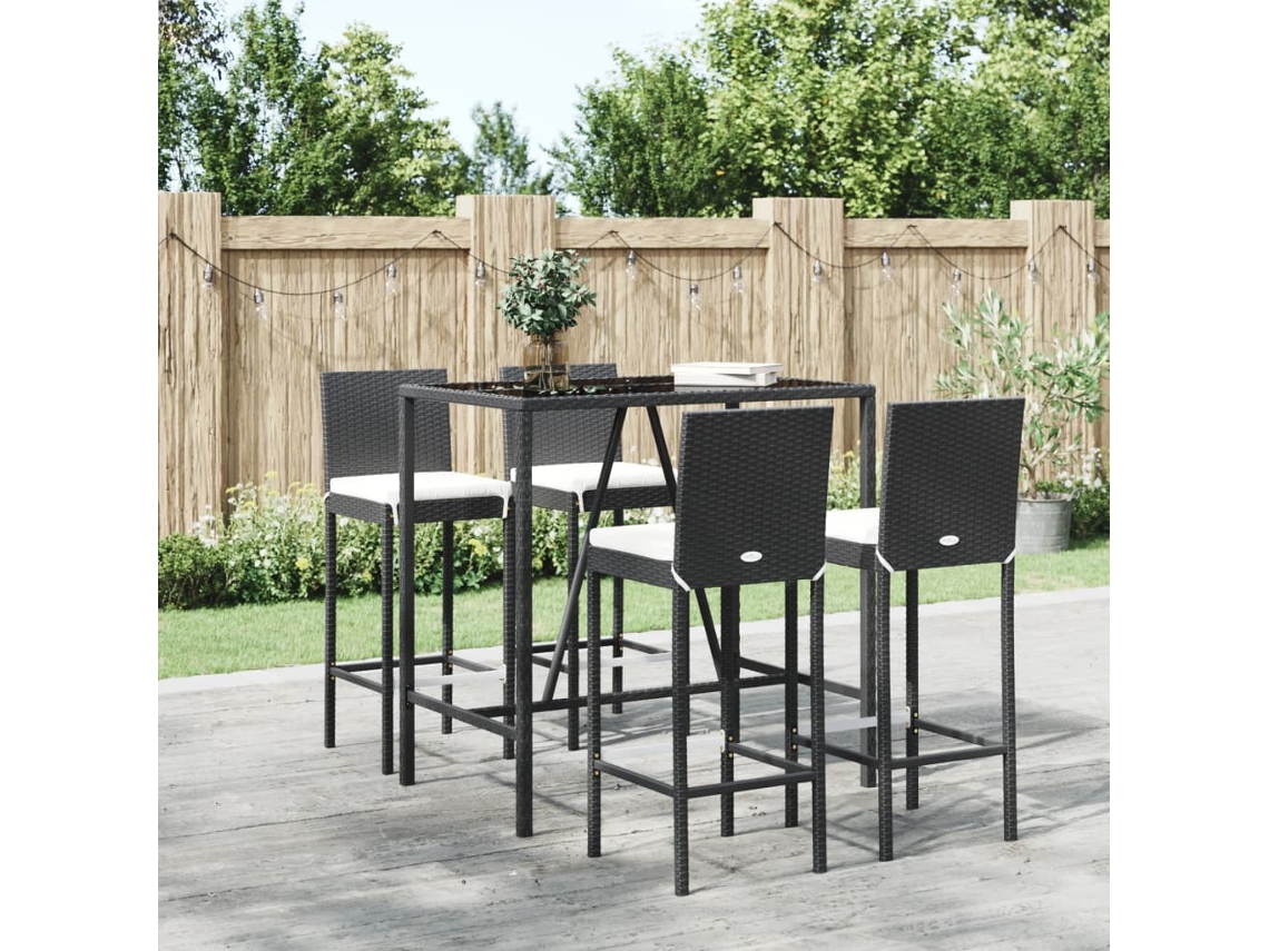 5 Pcs Conjunto De Bar P/ Jardim C/ Almofadões Vime Pe Preto Dkd Home Decor