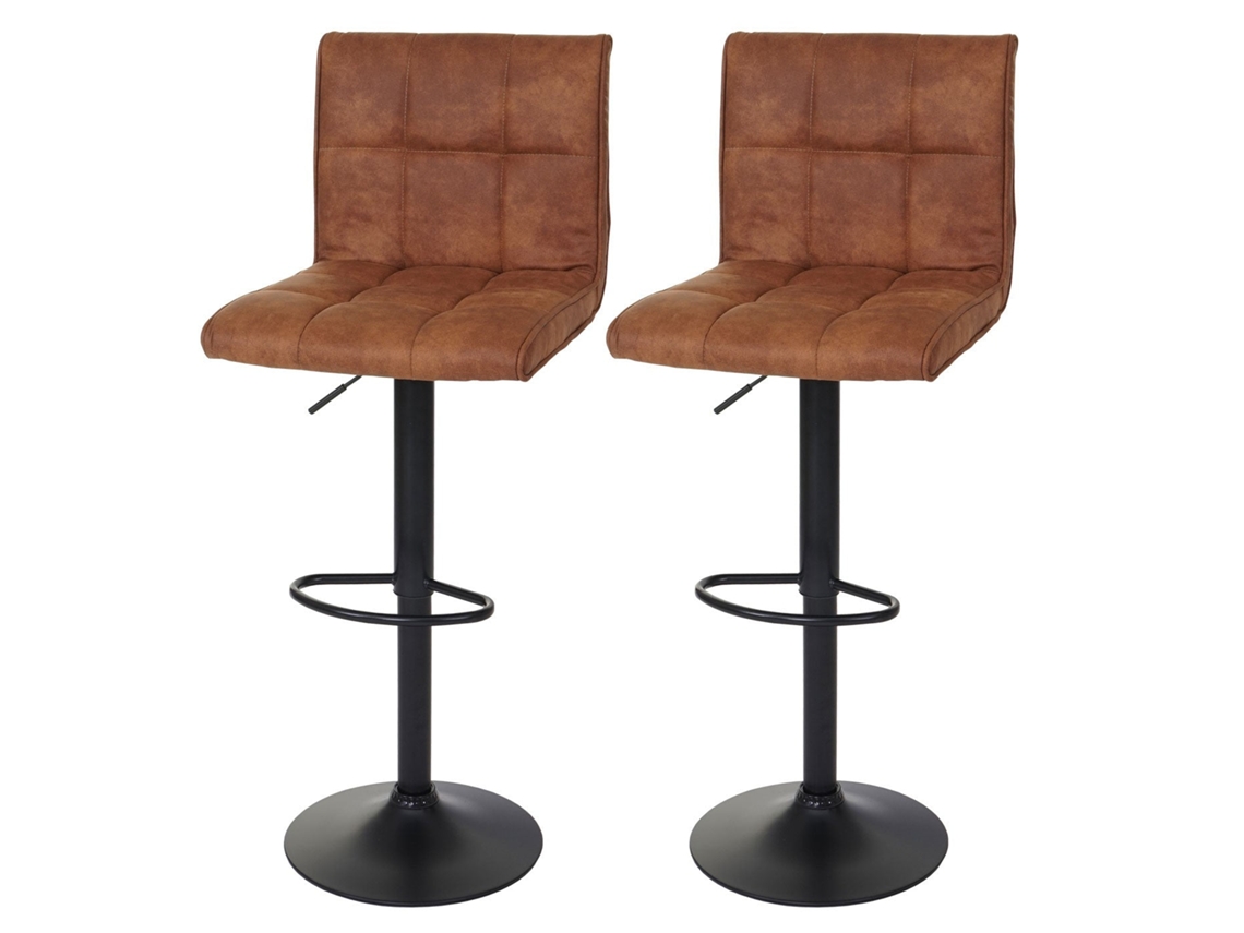 Conjunto de 2 banquetas de bar em tecido imitando camurça marrom claro Tdb04031