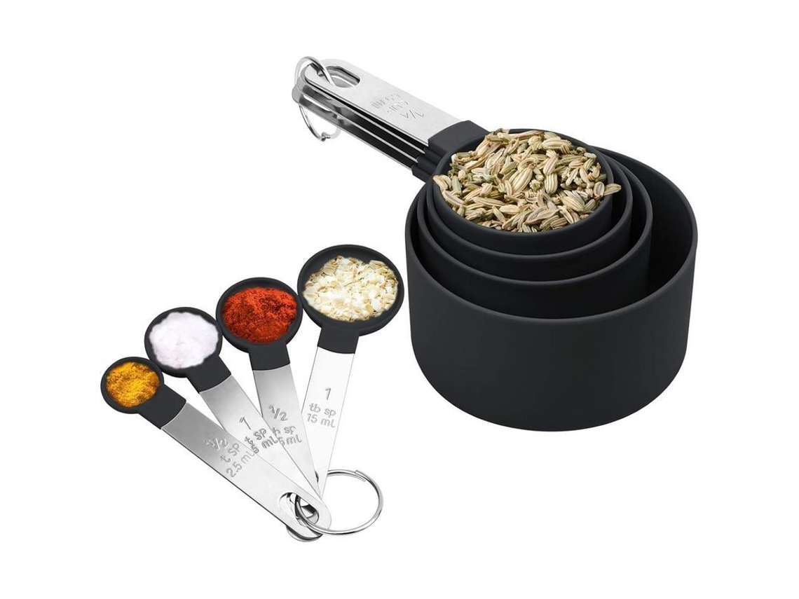 Conjunto De Colheres E Copo Medidor De Aço Inoxidável Para Cozinha E Confeitaria, 8 Tamanhos, Preciso E Durável
