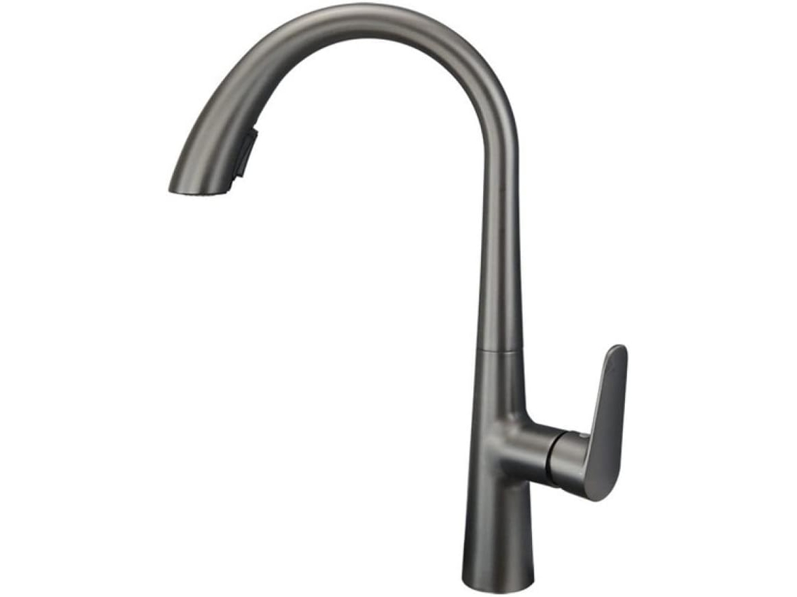 Torneira De Cozinha Extensível De 60 Cm Na Cor Cinza-chumbo Com Água Quente E Fria E Pia Giratória.
