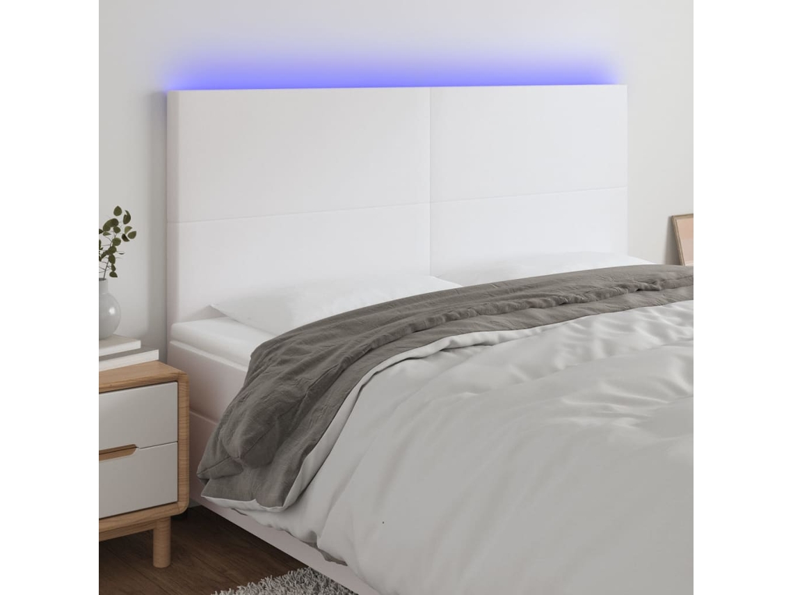Cabecero de piel sintética con LED 160x5x118/128 cm Blanco