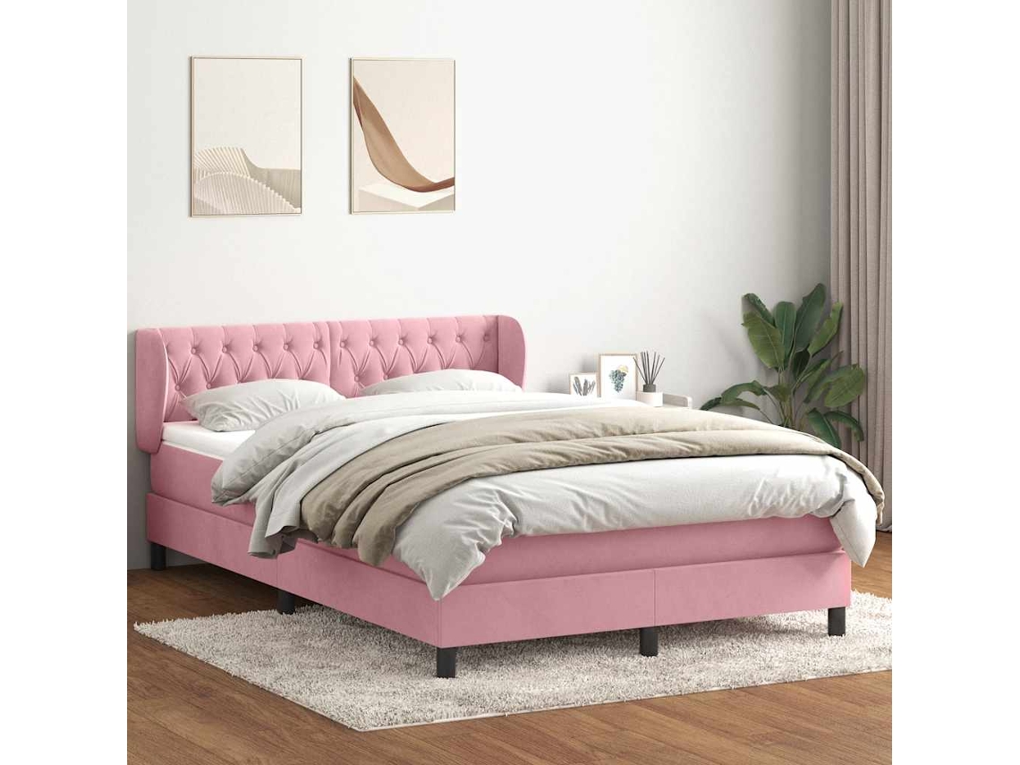 Vidaxl Cama Com Molas/colchão 140x210 Cm Veludo Rosa