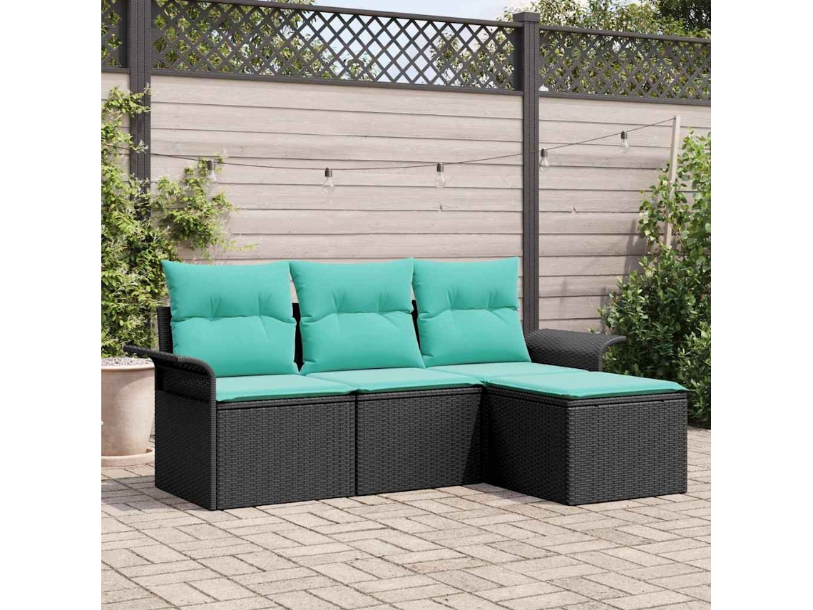 Vidaxl Conjunto De Sofá De Jardim 4 Unid. Preto Vime Pe