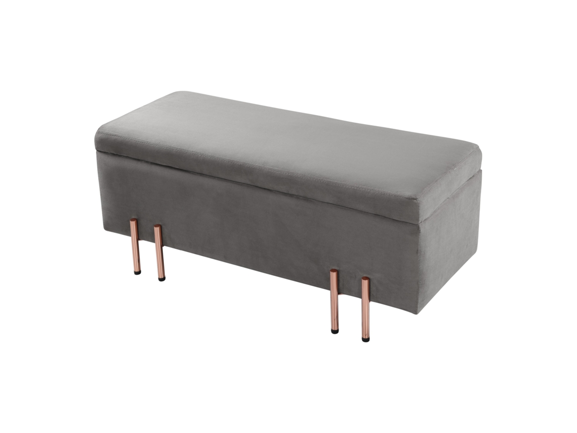 Arca De Assento Dals Veludo Pernas Metálicas 100 X 40 X 42 Cm Cinzento [EN.CASA]