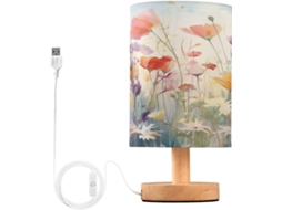 Luminária De Cabeceira Led Com Portas Usb Leitura Mesa Para Quarto Cúpula Tecido E Base Madeira Escritório Dormitório