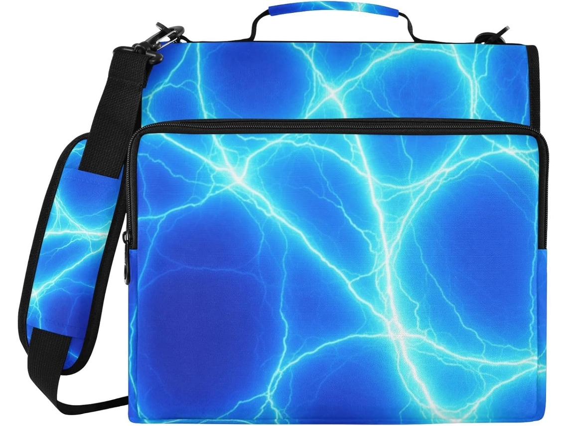 Blue Lightning Pasta Organizadora Com Três Argolas, Compartimento Laptop, Zíper Impermeável Escola E Trabalho