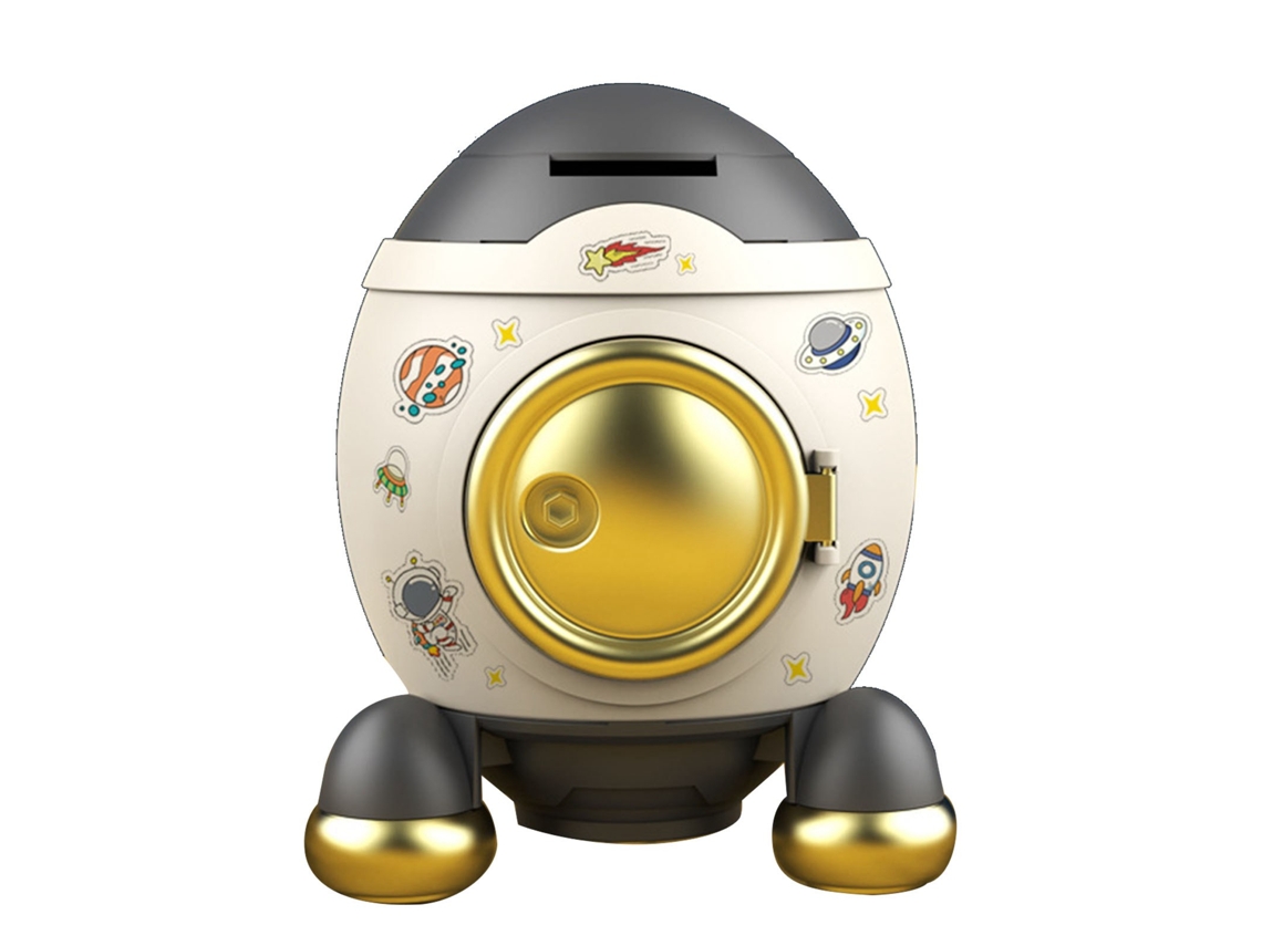 Cofrinho Foguete Espacial Cartoon, Cinza e Dourado, para Crianças, Presente Luxuoso com MARCA
