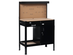 Bancada de Trabalho com Prateleira de Gavetas, Painel Perfurado, Armário com Fechadura 98,5x48x140 Cm Preto S/MARCA