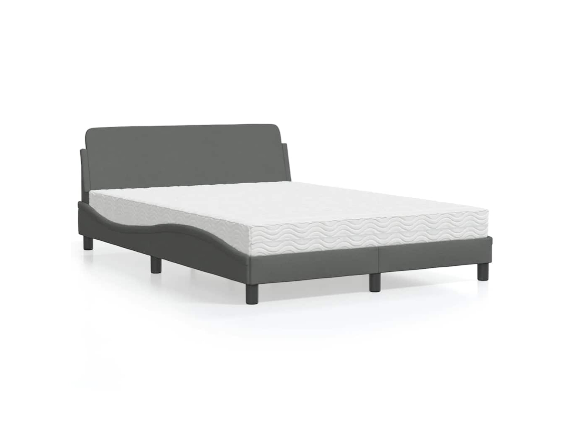 Vidaxl Cama Com Colchão Dover 140x200 Cm Tecido Cinzento-escuro