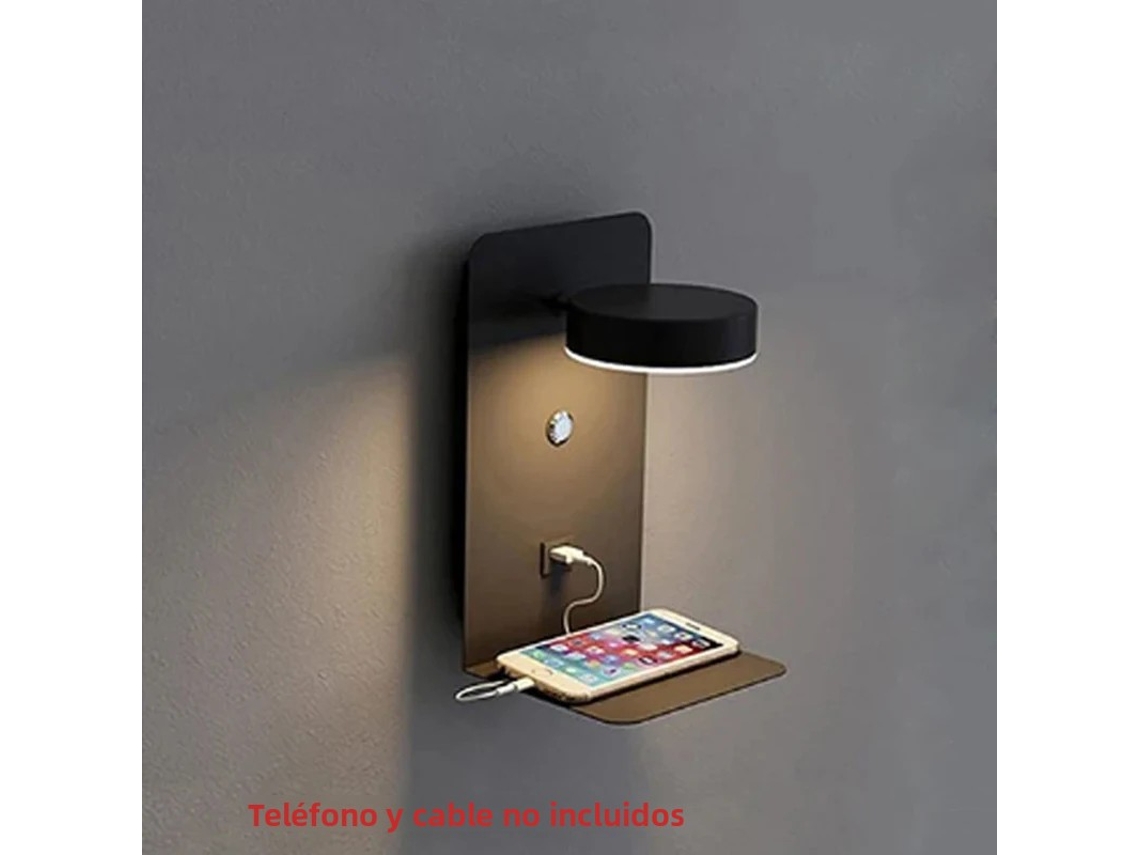 (preto) Luminária De Parede Led Para Quarto Com Carregamento Usb E Interruptor.