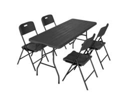 Conjunto De Campismo Dobrável De 5 Peças Mesa De Com Cadeiras Tampo Impermeável Hdpe E Estrutura Metálica