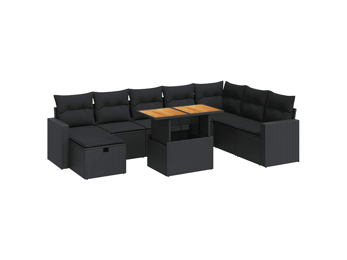 Conjunto de Sofás de Jardim MAISON EXCLUSIVE 9 Peças com Almofadões Vime Pe/acácia Preto